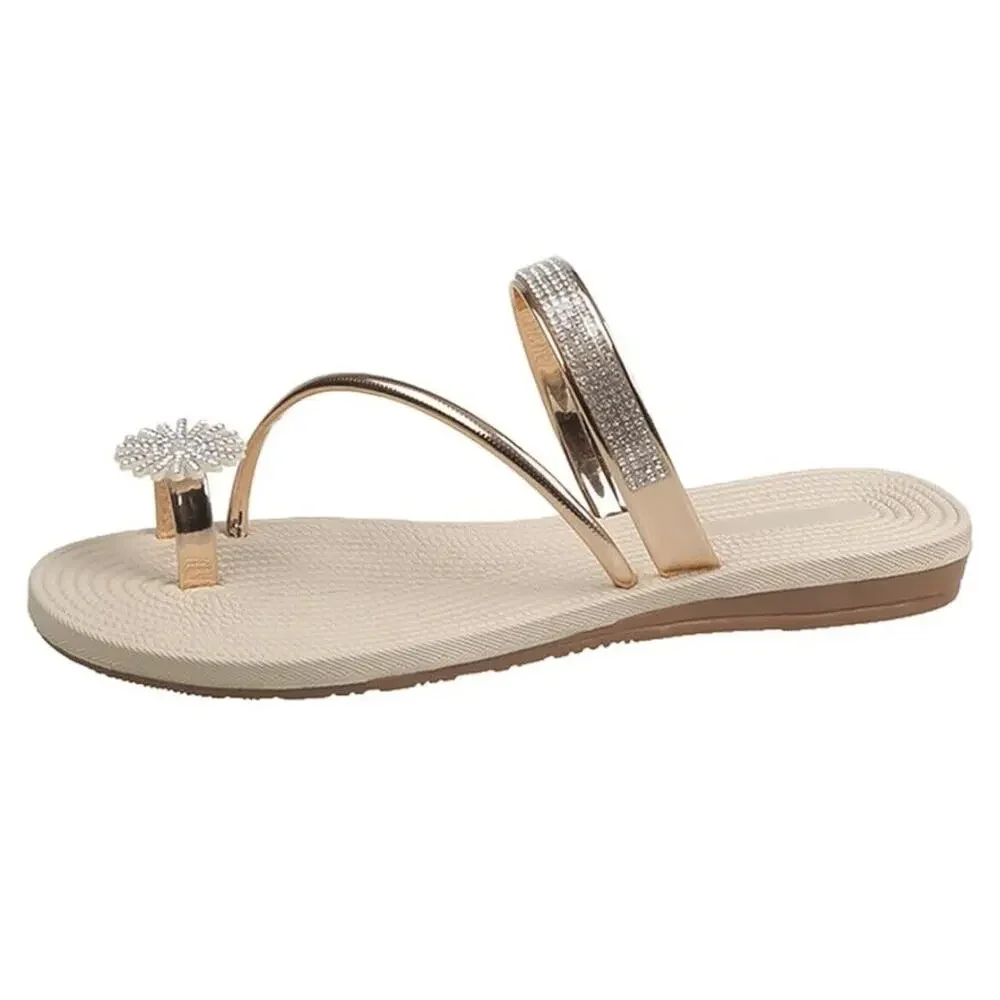 New Rose Goldtone Rhinestone-Embellished Toe-Strap Sandal - Size‎ 42 (US )